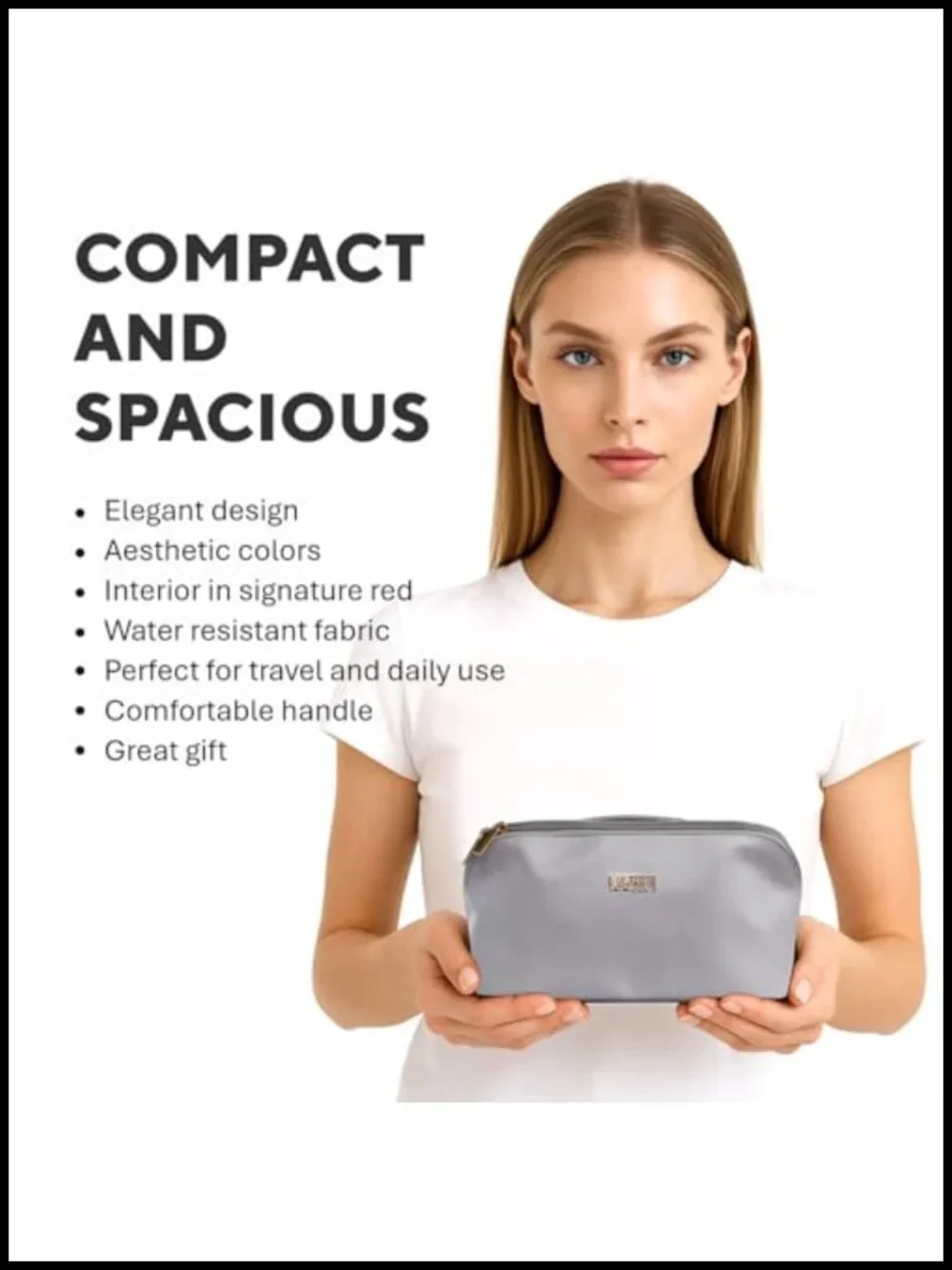 NAORI Travel Makeup Bag for Women - Large Luxury Cosmetic Organizer with Handle